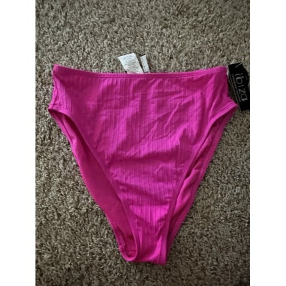 Ibiza Bikini Bottom Womens Size Large High Waist Ribbed Pink Fuchsia